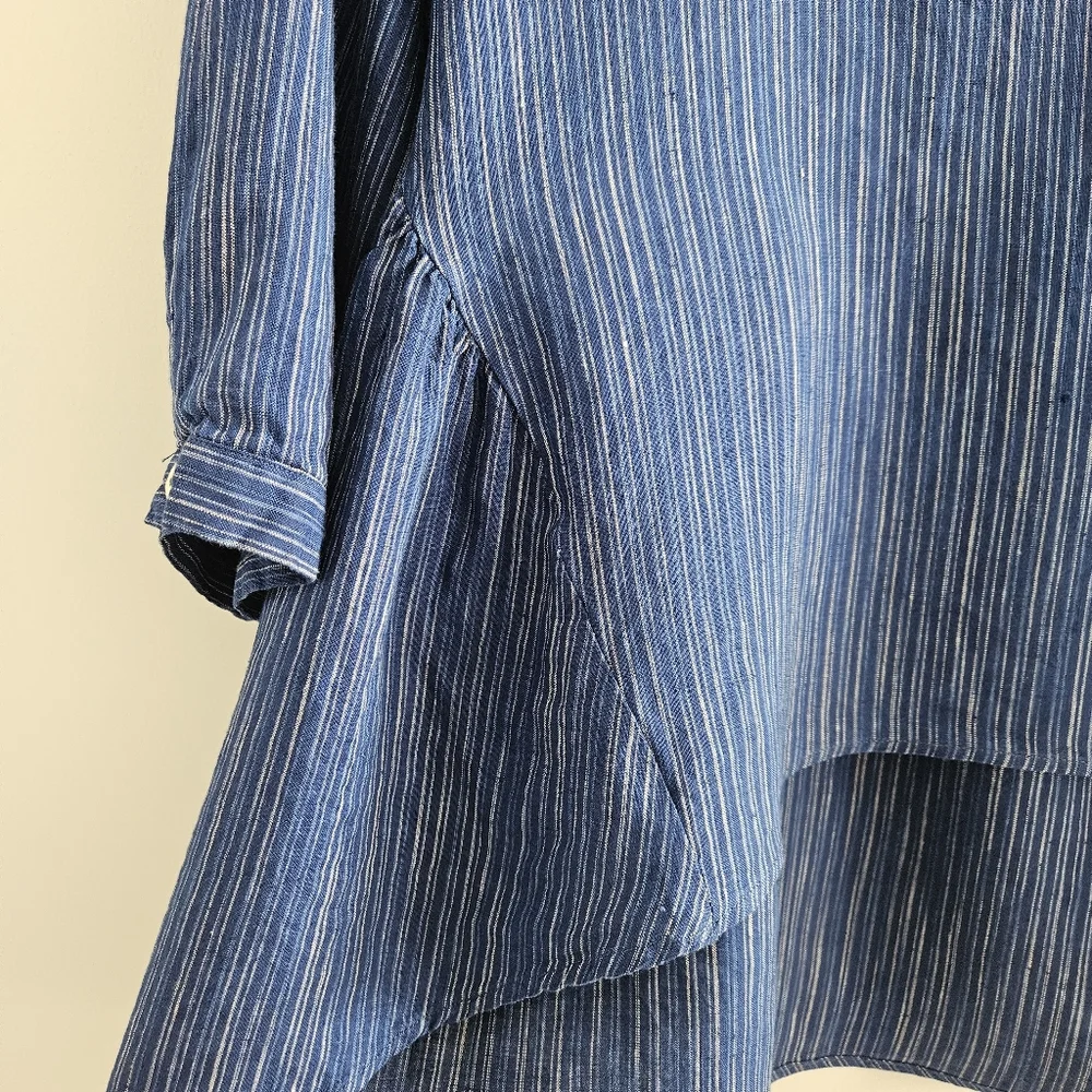 Lintico 100% Linen Florence Top Blue Women's Medium Striped Lagenlook - Picture 8 of 14
